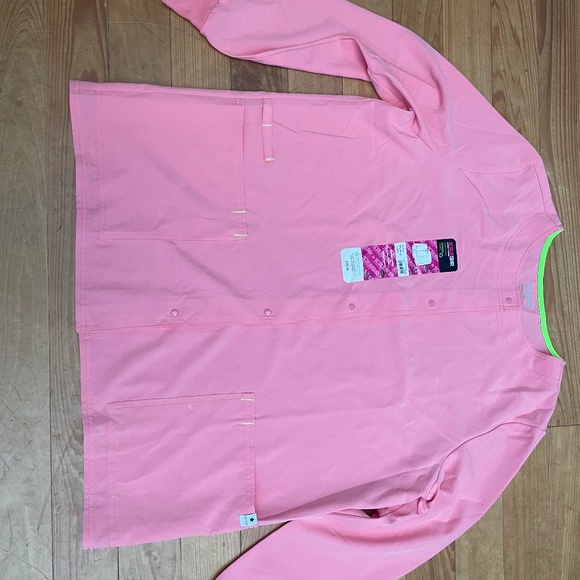 Pink long sleeve 4 way stretch scrub jacket shirt size large new - Picture 1 of 5